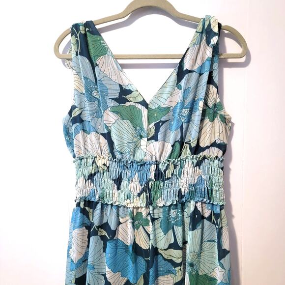 Taylor Metallic Floral Printed Smocked-Waist Midi Dress Size 10 - Picture 5 of 10